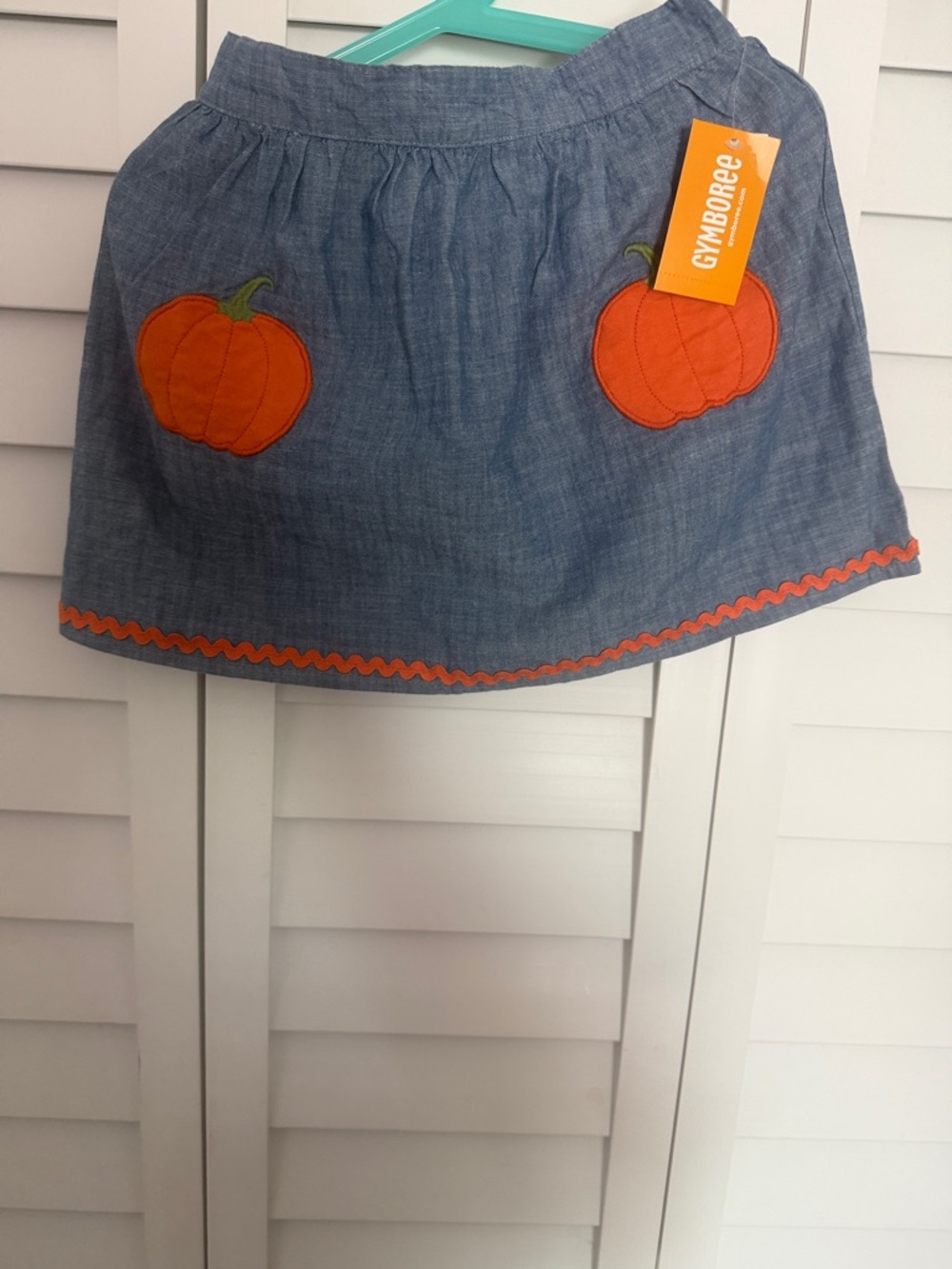 Gymboree Blue Chambray Mini Skirt with Orange Pumpkin Appliqués